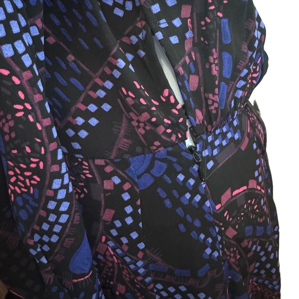 Reiss Long Sleeve Dress Button Up Black Purple Pink Viscose Size 6 - Picture 8 of 16